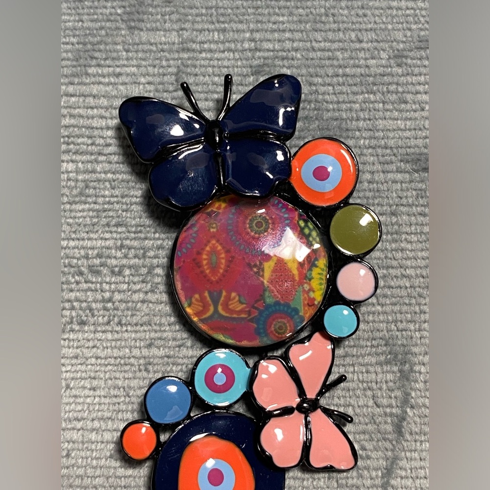 Vintage decorative dangling, colorful enameled pin 3.5 inches long butterflies - Picture 10 of 10